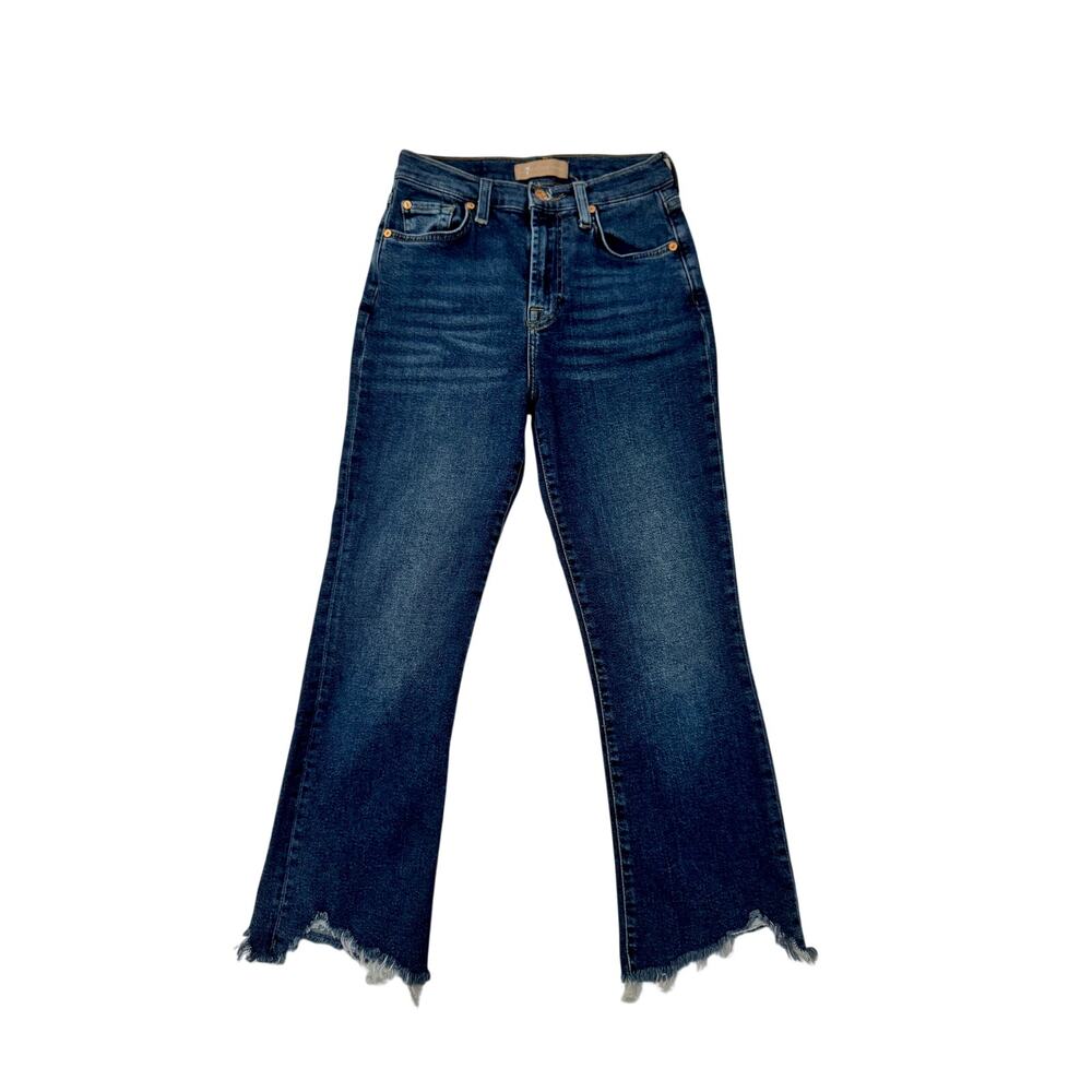 7 For All Mankind Luxe Vintage Slim Kick Jeans Deep Soul Raw Hem Women's 27